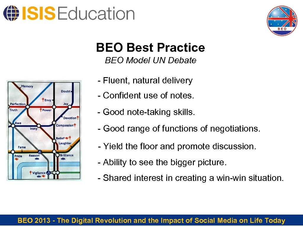 BEO Best Practice BEO Model UN Debate - Fluent, natural delivery - Confident use