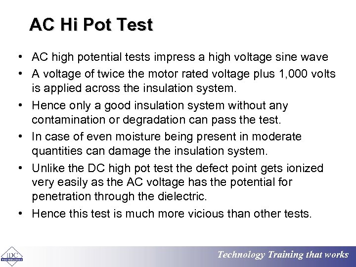 AC Hi Pot Test • AC high potential tests impress a high voltage sine