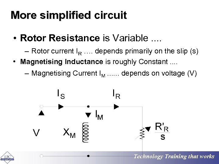 More simplified circuit • Rotor Resistance is Variable. . – Rotor current IR ….