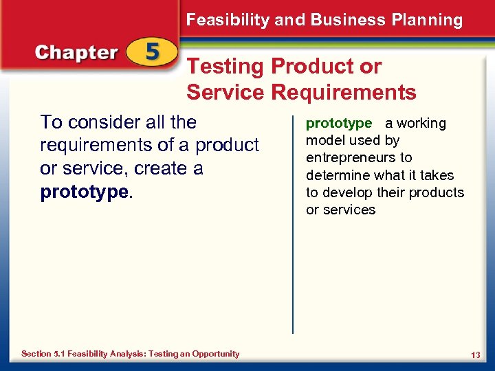 Feasibility and Business Planning Testing Product or Service Requirements To consider all the requirements