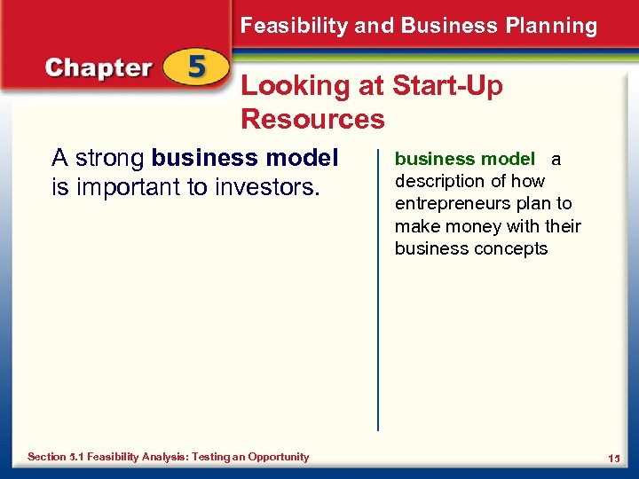 Feasibility and Business Planning Looking at Start-Up Resources A strong business model is important