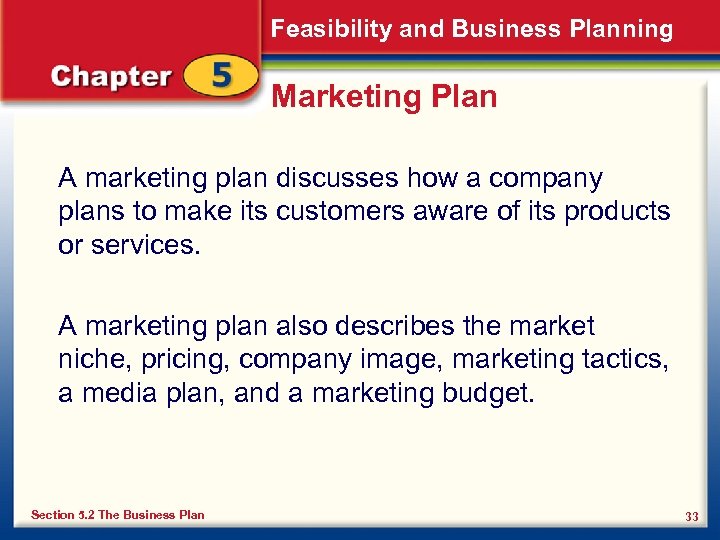 Feasibility and Business Planning Marketing Plan A marketing plan discusses how a company plans