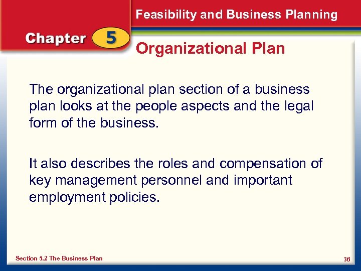 Feasibility and Business Planning Organizational Plan The organizational plan section of a business plan