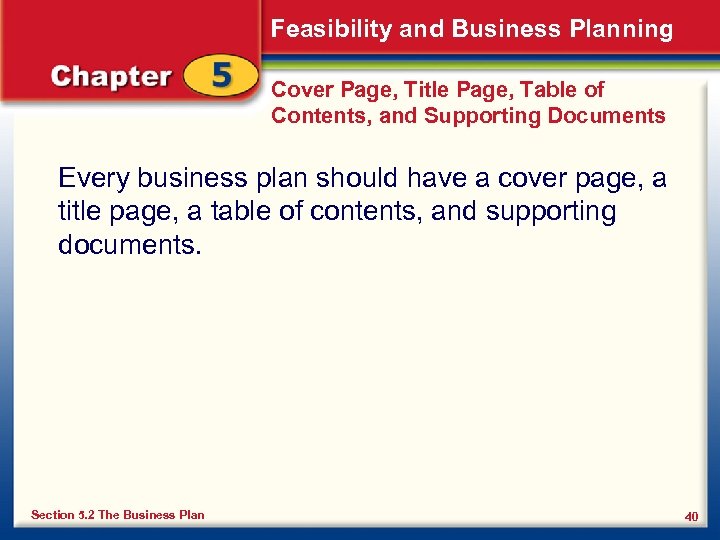 Feasibility and Business Planning Cover Page, Title Page, Table of Contents, and Supporting Documents