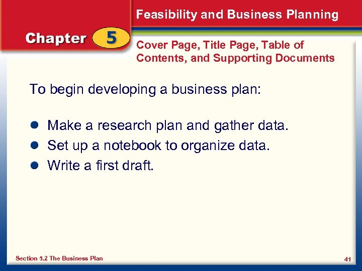 Feasibility and Business Planning Cover Page, Title Page, Table of Contents, and Supporting Documents