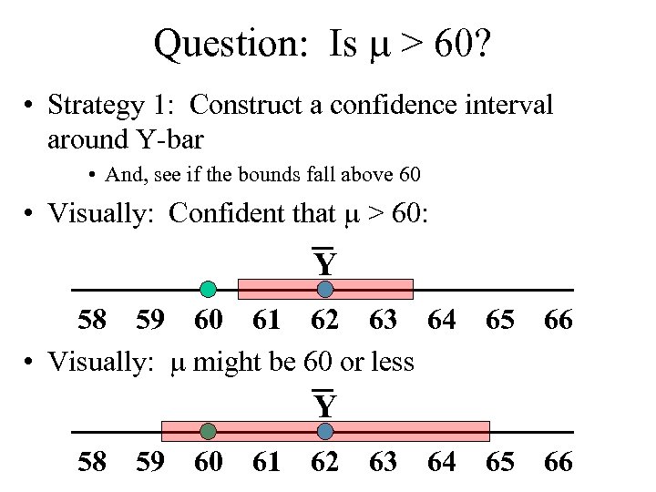 Question: Is > 60? • Strategy 1: Construct a confidence interval around Y-bar •