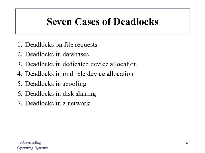 Seven Cases of Deadlocks 1. 2. 3. 4. 5. 6. 7. Deadlocks on file