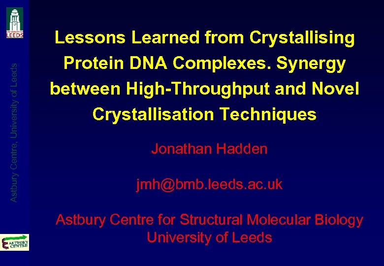 Astbury Centre, University of Leeds Lessons Learned from Crystallising Protein DNA Complexes. Synergy between