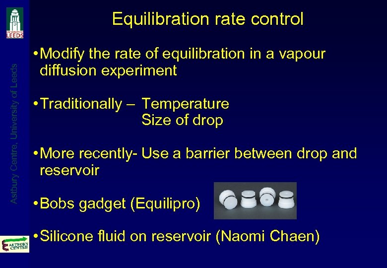 Astbury Centre, University of Leeds Equilibration rate control • Modify the rate of equilibration