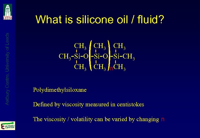 Astbury Centre, University of Leeds What is silicone oil / fluid? CH 3 -Si-O