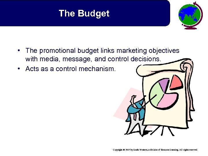 The Budget • The promotional budget links marketing objectives with media, message, and control