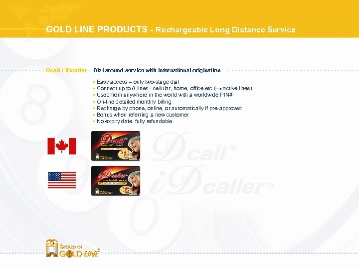GOLD LINE PRODUCTS - Rechargeable Long Distance Service Dcall / i. Dcaller – Dial