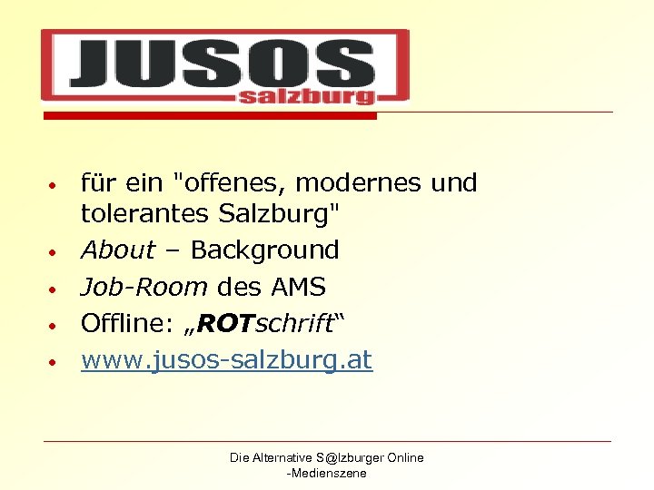  • • • für ein "offenes, modernes und tolerantes Salzburg" About – Background