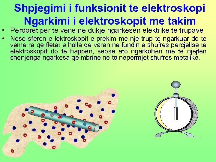 Shpjegimi i funksionit te elektroskopi Ngarkimi i elektroskopit me takim • Perdoret per te