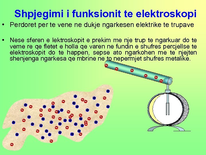 Shpjegimi i funksionit te elektroskopi • Perdoret per te vene ne dukje ngarkesen elektrike