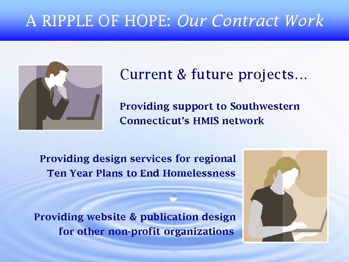 A RIPPLE OF HOPE: Our Contract Work Current & future projects… Providing support to