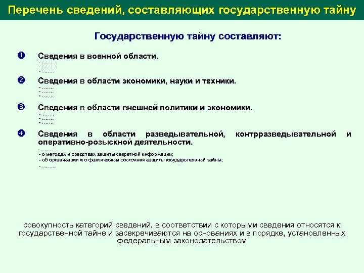 Перечень сведений составляющих государственную тайну определяется