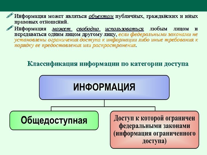 ! Информация может являться объектом публичных, гражданских и иных правовых отношений. ! Информация может