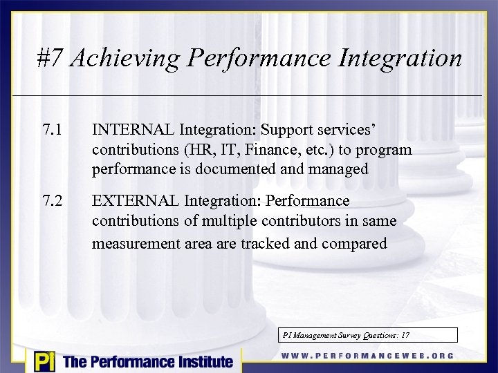 #7 Achieving Performance Integration 7. 1 INTERNAL Integration: Support services’ contributions (HR, IT, Finance,