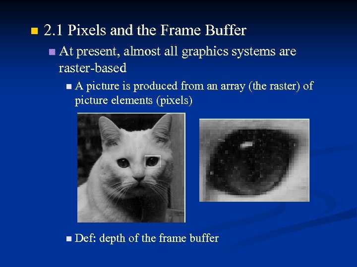 2. 1 Pixels and the Frame Buffer At present, almost all graphics systems