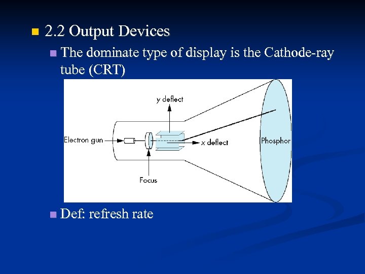  2. 2 Output Devices The dominate type of display is the Cathode-ray tube