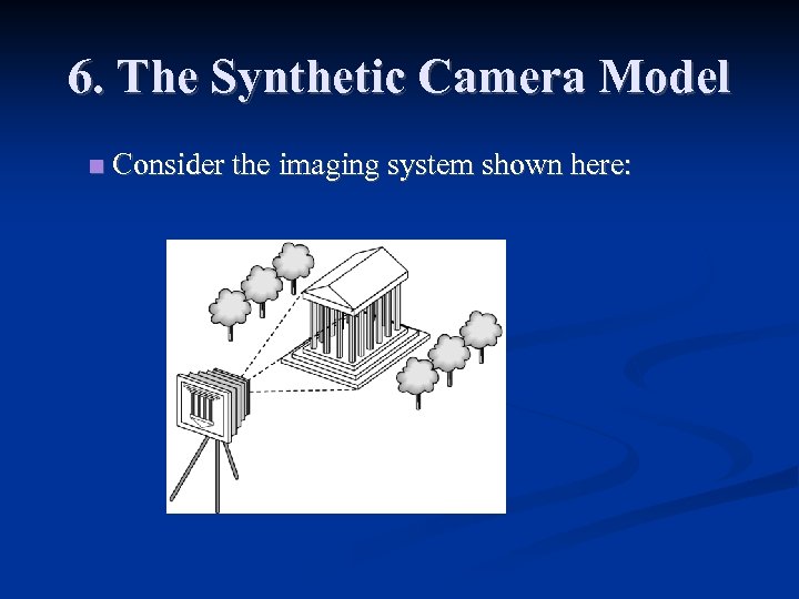 6. The Synthetic Camera Model Consider the imaging system shown here: 
