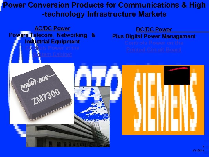 Power Conversion Products for Communications & High -technology Infrastructure Markets AC/DC Powers Telecom, Networking