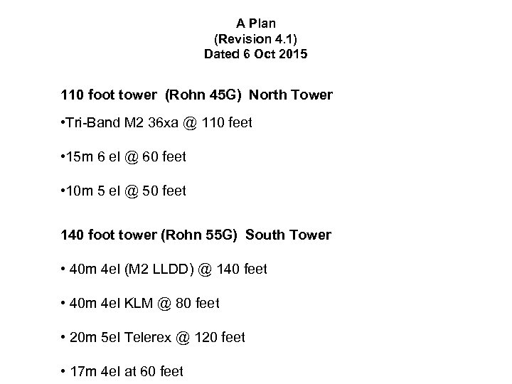 A Plan (Revision 4. 1) Dated 6 Oct 2015 110 foot tower (Rohn 45