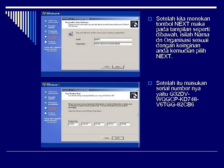 o Setelah kita menekan tombol NEXT maka pada tampilan seperti dibawah, isilah Nama dn