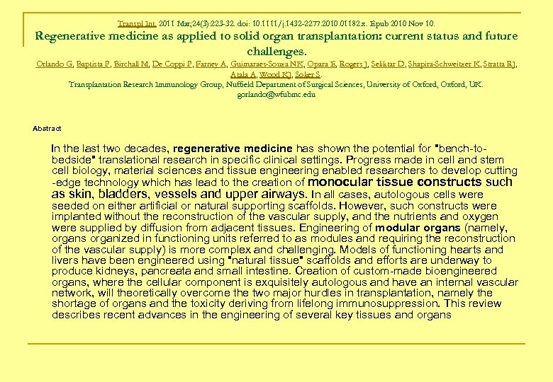 Transpl Int. 2011 Mar; 24(3): 223 -32. doi: 10. 1111/j. 1432 -2277. 2010. 01182.