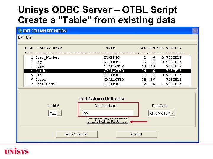 Unisys ODBC Server – OTBL Script Create a "Table" from existing data 