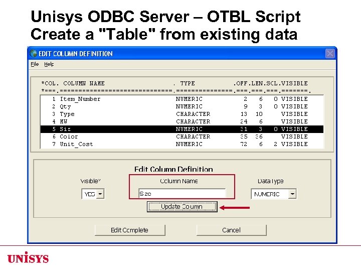 Unisys ODBC Server – OTBL Script Create a "Table" from existing data 