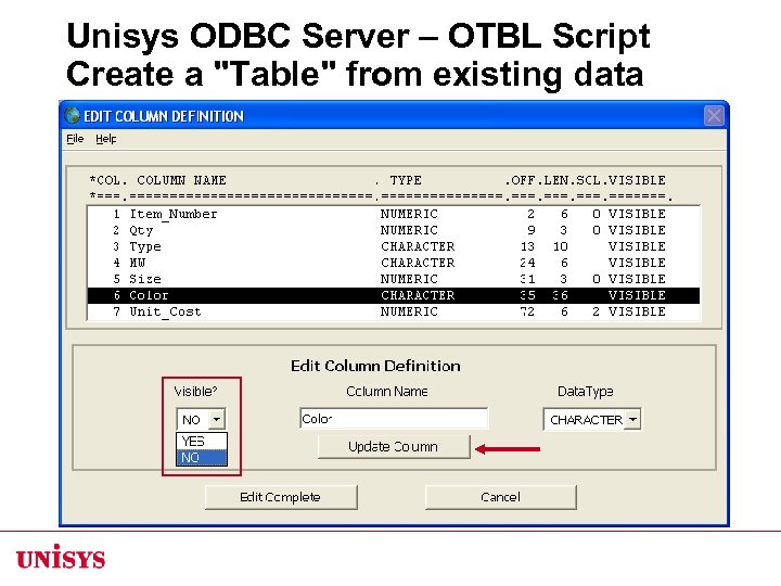 Unisys ODBC Server – OTBL Script Create a "Table" from existing data 