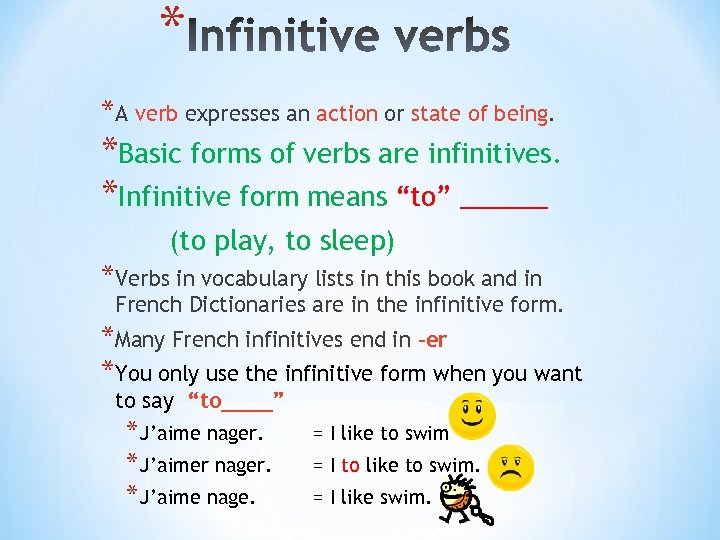 * *A verb expresses an action or state of being. *Basic forms of verbs