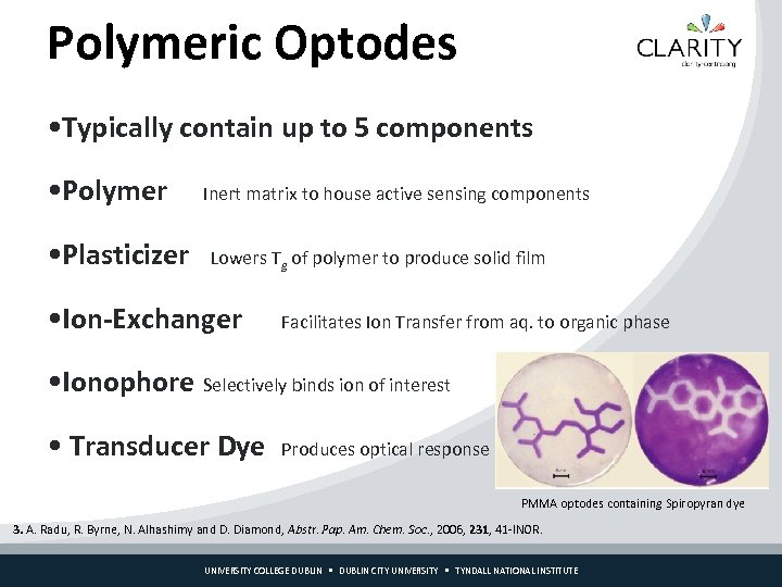 Polymeric Optodes • Typically contain up to 5 components • Polymer • Plasticizer Inert