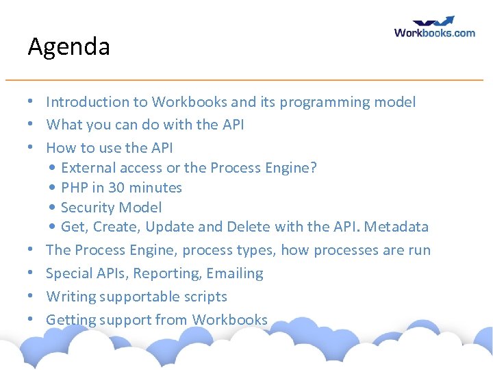 Agenda • Introduction to Workbooks and its programming model • What you can do