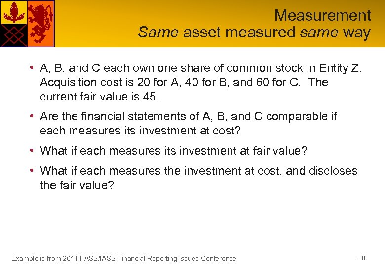 Measurement Same asset measured same way • A, B, and C each own one