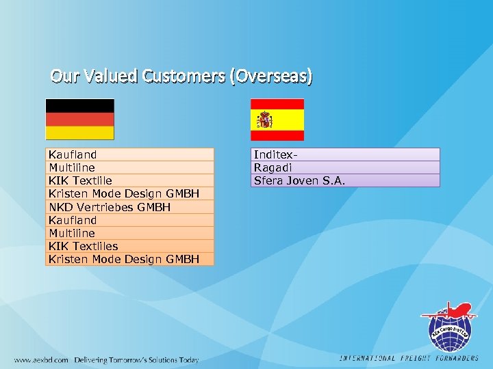 Our Valued Customers (Overseas) Kaufland Multiline KIK Textlile Kristen Mode Design GMBH NKD Vertriebes