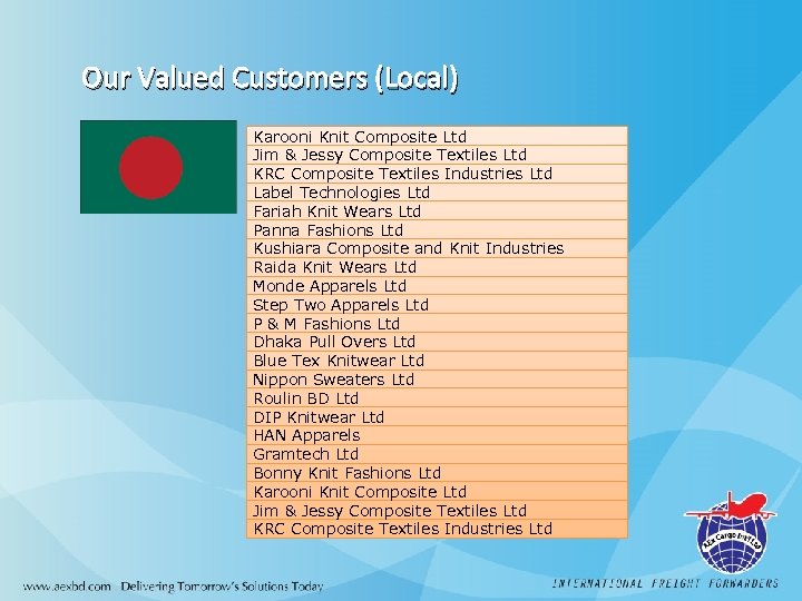 Our Valued Customers (Local) Karooni Knit Composite Ltd Jim & Jessy Composite Textiles Ltd