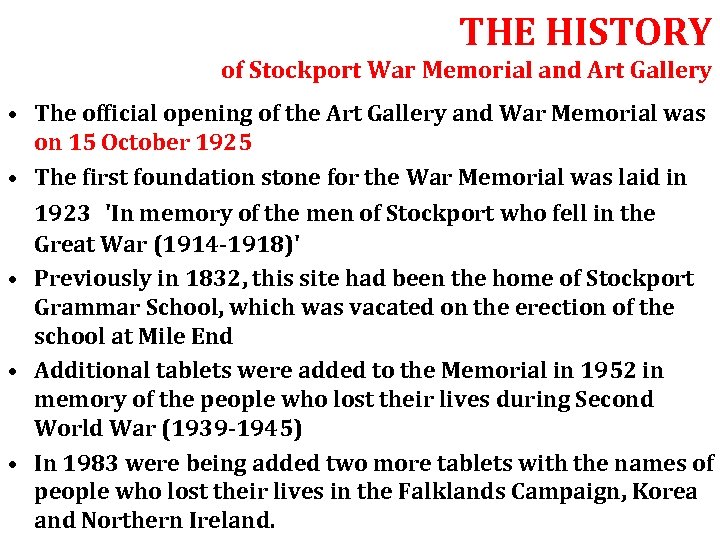 THE HISTORY of Stockport War Memorial and Art Gallery • The official opening of