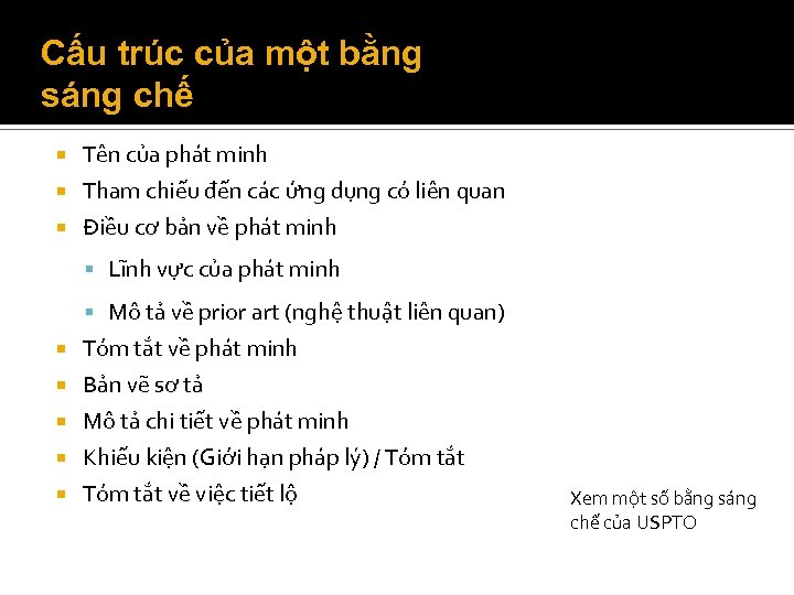 Cấu trúc của một bằng sáng chế Tên của phát minh Tham chiếu đến