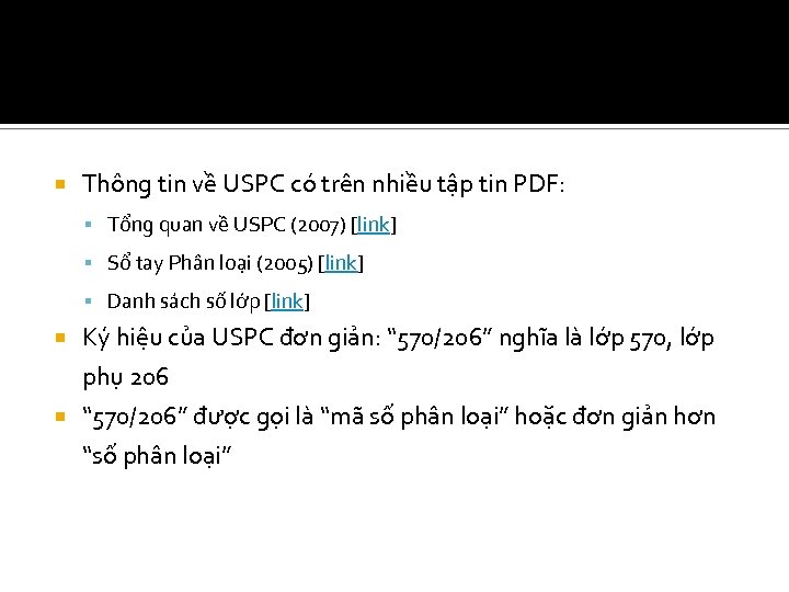  Thông tin về USPC có trên nhiều tập tin PDF: Tổng quan về