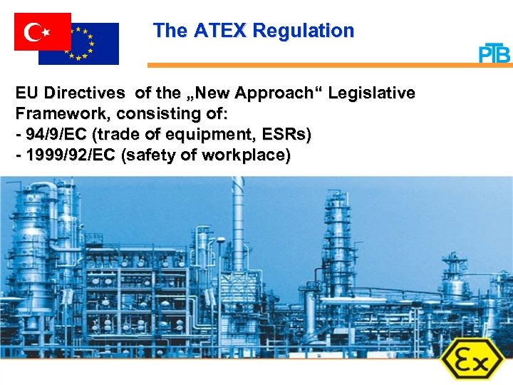 The ATEX Regulation EU Directives of the „New Approach“ Legislative Framework, consisting of: -