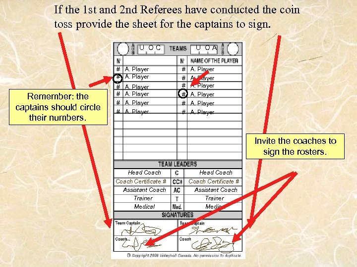 If the 1 st and 2 nd Referees have conducted the coin toss provide