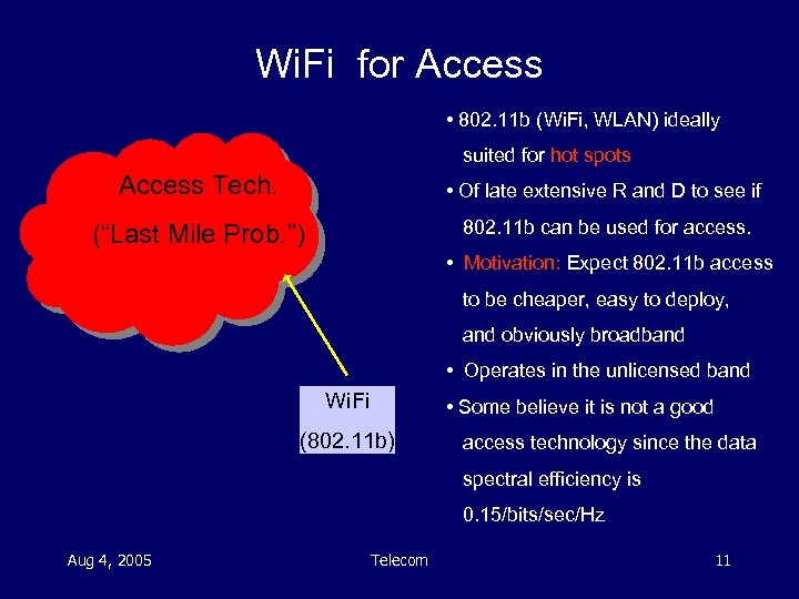 Wi. Fi for Access • 802. 11 b (Wi. Fi, WLAN) ideally suited for