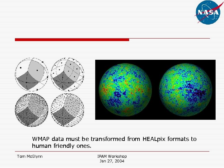 WMAP data must be transformed from HEALpix formats to human friendly ones. Tom Mc.