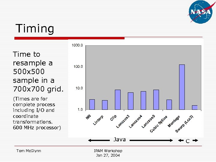 Timing Time to resample a 500 x 500 sample in a 700 x 700