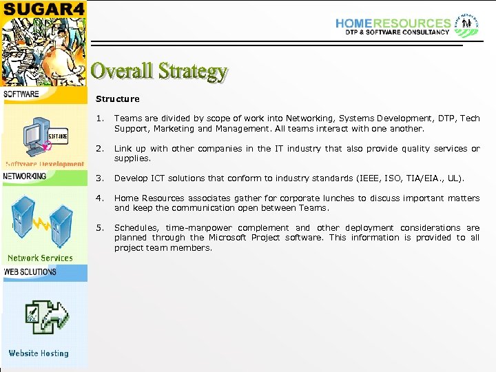 Structure 1. Teams are divided by scope of work into Networking, Systems Development, DTP,
