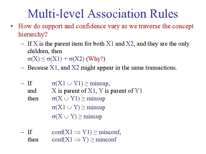 Multi-level Association Rules • How do support and confidence vary as we traverse the