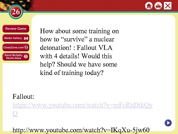 How about some training on how to “survive” a nuclear detonation! : Fallout VLA